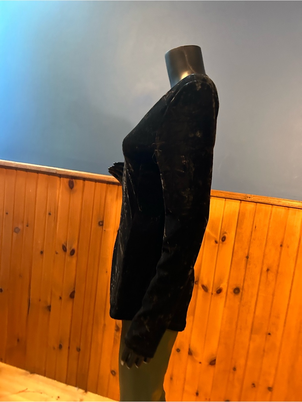 Vintage Black Crushed Velvet V-Neck Long Sleeve Top - Picture 4 of 6
